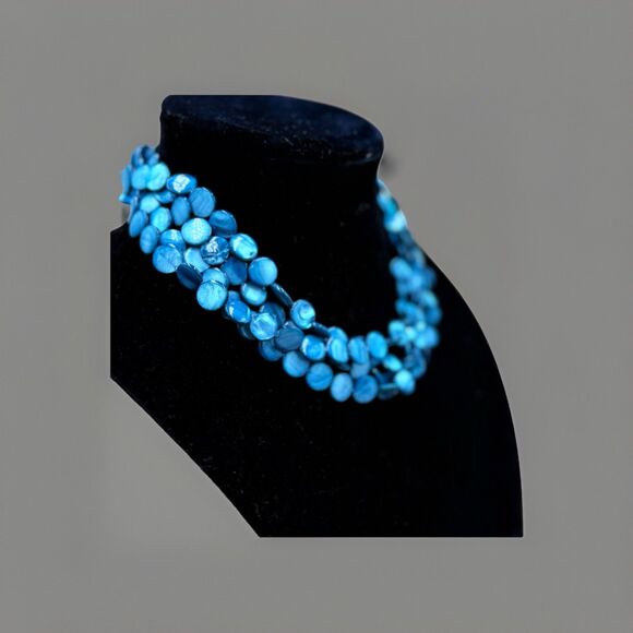 Vintage Turquoise Blue Mother of Pearl Shell Multi Strand Necklace - Picture 2 of 4